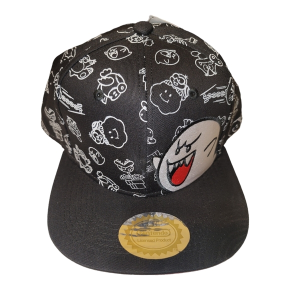 Nintendo Super Mario Bros. Black Unisex Adult Official Licensed Snapback Boo Hat - Picture 1 of 11